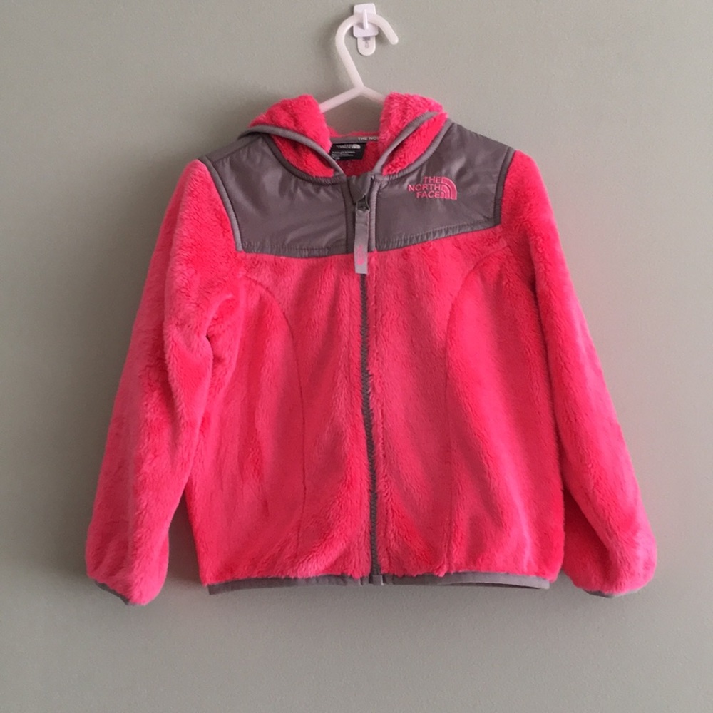 Furry pink North Face girls jacket